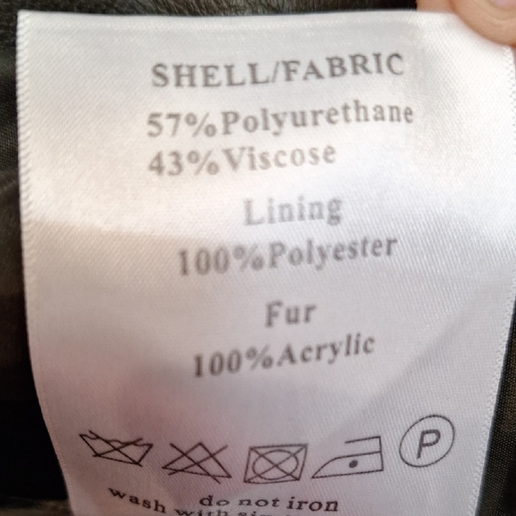 AKIRA Olive Faux Leather Jacket with Faux Fur Collar - Picture 7 of 7